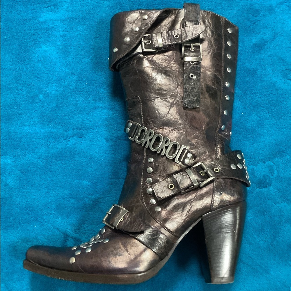 ORORO distressed leather studded buckle Boots - Picture 2 of 16